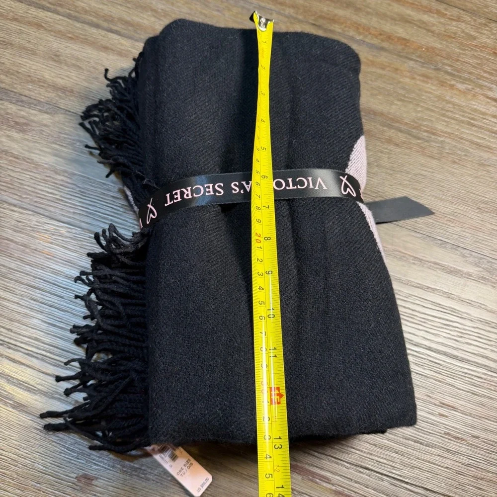 Victoria's Secret Black Pink Logo Knit Blanket Throw with Fringe New‎ $58